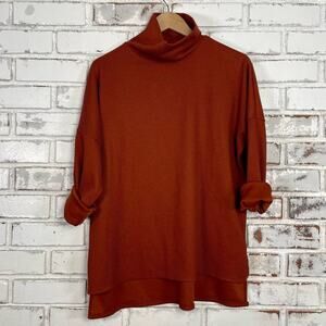 Rae Republic Burnt Orange Fall Drop Shoulder Long Sleeve Textured Mock-neck Top